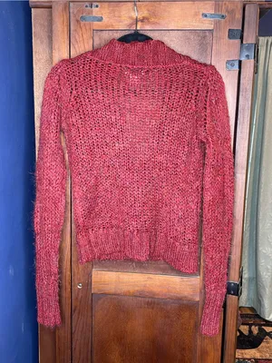Free People Vintage Womens Red Wrap Sweater Medium Mohair Wool Blend Fuzzy Boho thumbnail 3