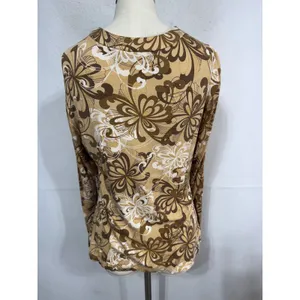New York & Company Large Brown Floral Top Women's Long Sleeve Ruched‎ V-Neck thumbnail 5