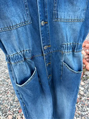 Free People We The Free Marci Denim Jumpsuit S Blue Utility Workwear 90s boho thumbnail 4