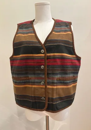 Vtg Jones New York Sport Striped Vest 90s Southwestern Size Medium thumbnail 1