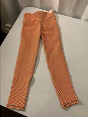 Boom‎ Booty Leggings Large Orange/Gray Yoga Compression Textured Athleisure Gym thumbnail 1