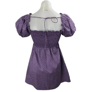 Hill House Athena Nap Purple Floral Smocked Puff Sleeve Mini A-Line Dress Sz XXS thumbnail 4