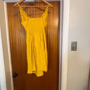 Wild Fable Mustard Yellow Linen Blend Smocked‎ Back Belted Mini Dress Womens M thumbnail 2