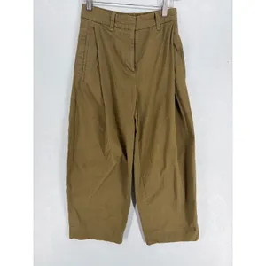 COS Womens Pants Brown Khaki Pleated Barrel Leg Cropped High Rise 4 thumbnail 2