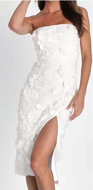NWT Lulus Elevated Sensation White 3D Floral Embroidered Midi Dress thumbnail 1