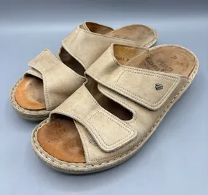 Finn Comfort 37 Sandals Leather Beige Adjustable‎ Strap Slides Comfort Shoes thumbnail 1