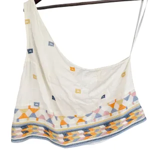 Free People One Shoulder Crop Top White Geometric Embroidered Boho Womens Medium thumbnail 3