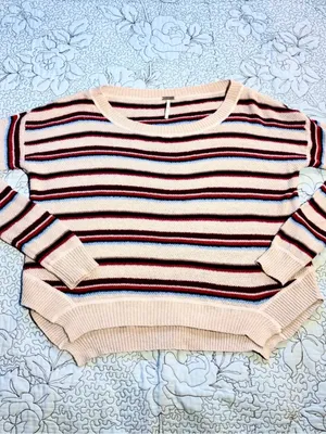 💥Free People Beach Road Trip Alpaca Blend Striped Boxy Sweater Sz S💛 thumbnail 9