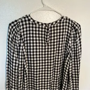 Loft Women's Size XS Blouse Long Puff Sleeve Black White Gingham Crewneck 552579 thumbnail 9