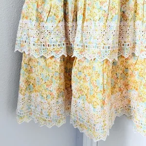 American Eagle Yellow Ruffle Dress Kentucky Derby Garden Party Floral M thumbnail 8