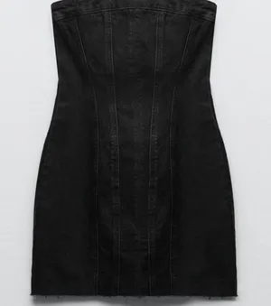 Zara Strapless Black Denim Mini Dress thumbnail 1