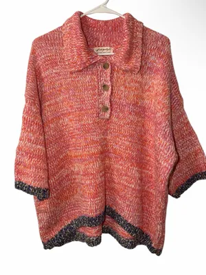 Free People On The Roll Knit Polo Boho Chic Sweater/Top Medium thumbnail 2