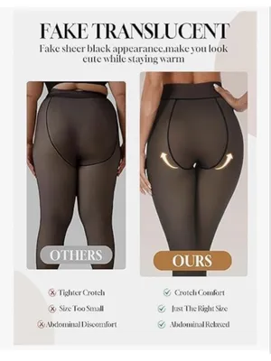 NEW 2 pairs Fleece Lined Tights Translucent Thermal Leggings One Size thumbnail 5