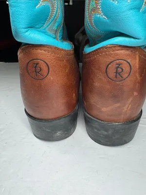 Tony Lama Brown Leather Cowboy Boots with Turquoise Shaft square toe cowgirl 10C thumbnail 6
