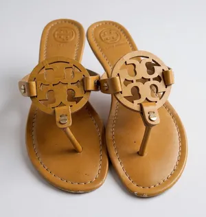 Tory Burch Tan Miller Sandals – Leather Logo Flats thumbnail 1