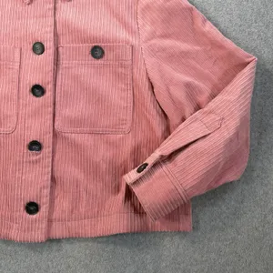 ZARA Women's Small Pink Corduroy Button Front Cropped Shacket Jacket Pockets thumbnail 2
