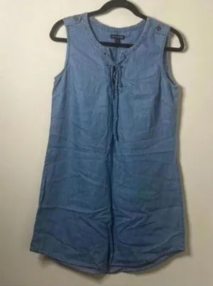 As U Wish Blue Chambray Denim Lightweight Sleeveless Shift Dress thumbnail 1