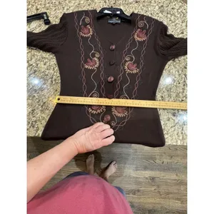 Vintage Carole Little Sweater Dress Duster Floral Embroidered Midi Wool Brown thumbnail 12