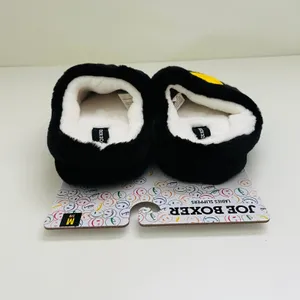 JOE BOXER Black Yellow Mr. Winkey Smiley Face Faux Fur SlipOn Slippers - M (7-8) thumbnail 5
