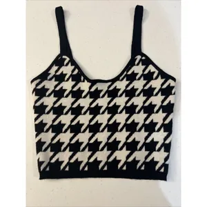 Altar'd State Retro Houndstooth Sweater Knit Crop Tank Top Black XS Bohemian thumbnail 5