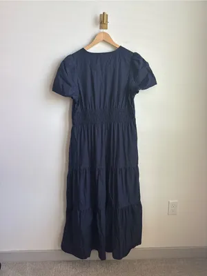 Quince 100% Organic Cotton Poplin Tiered Maxi Dress Navy Blue Size L thumbnail 14