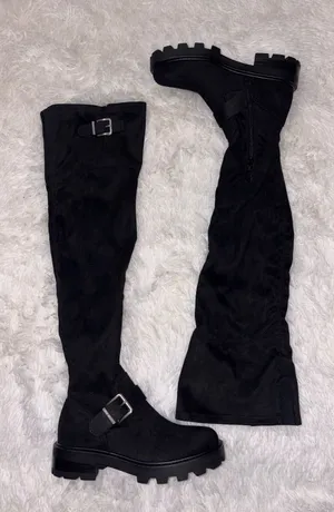 Nine West Over-the-Knee Black Buckle Combat Boots - Women thumbnail 1
