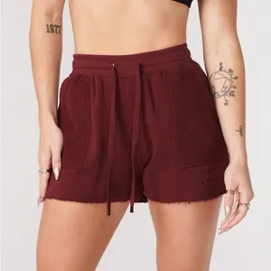YoungLA Women's Maroon Reversed Terry Shorts: Size Medium Red thumbnail 1