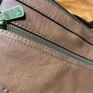Born boc brown leather shoulder bag contrast stitching brass details thumbnail 3