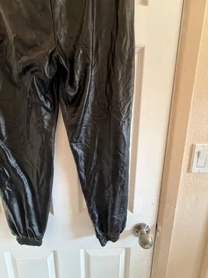 Black Faux Leather Elastic Waist Drawstring Jogger Pants EPI1238-J thumbnail 9