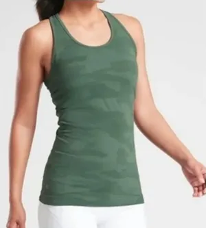 Athleta Womens Speedlight Camo Tank Top L Green Seamless Racerback Athleisure thumbnail 1
