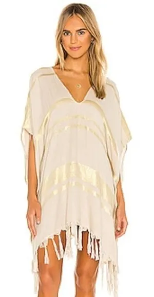 LSPACE Seaport Swim Cover Up Cream & Gold Tassel Oversized Shawl Size M/L thumbnail 1