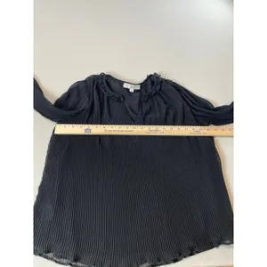 Loft Black Pleated Chiffon Long Sleeve Sheer Sleeve Ruffle Neck Blouse Size M thumbnail 5