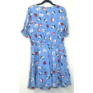 NWT LOFT Blue‎ Floral Dress 14 Smocked Waist Tiered Fit & Flare Spring Whimsical thumbnail 3