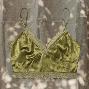 SheIn Olive Green Satin Lace Cami Top Y2K Yoga Mom Aesthetic thumbnail 5