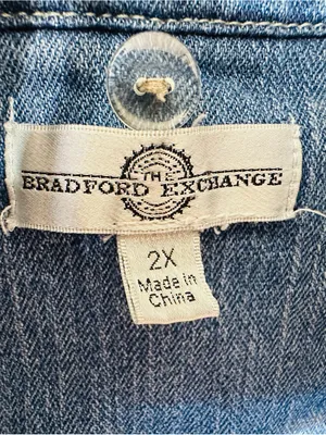 Denim Jacket with Grey Knit Sleeves and Flag Patch Blue Size XXL thumbnail 5