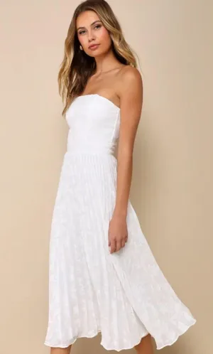 Lulus ivory jacquard strapless midi dress thumbnail 3