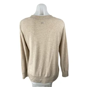 Alo Yoga Women's Beige Long Sleeve Side Slit Crew Neck Sweater Sweatshirt Top S thumbnail 4