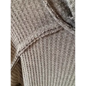 Umgee USA Womens Gray Waffle Knit Cowl Neck Frayed Fringe Hem Top Large thumbnail 2