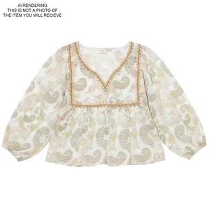 World Market Top Floral Paisley Boho Cottage Prairie Peasant Puff Sleeve S/M thumbnail 9