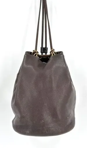 Stone Mountain Dark‎ Chocolate Brown Pebbled Leather Brass Grommet Bucket Bag thumbnail 1