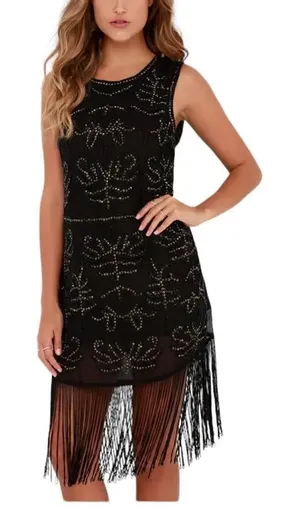 Hazel Charleston Black Beaded Fringe Dress NWT S thumbnail 1