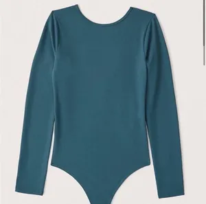 Abercrombie & Fitch Seamless Long Sleeve V‎ Bodysuit Size Medium Blue Open Back thumbnail 1