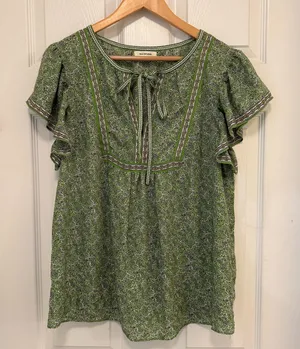 NWOT Max Studio Floral Tie Neck Butterfly Sleeve Blouse thumbnail 1