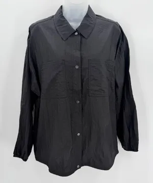 Athleta Shirt Women S Black Lunar Sheen Overshirt Drawstring Snap Gorpcore Nylon thumbnail 1