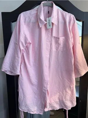 NEW Pink Cover Up Button Down Swimsuit Coverup Drawstring L thumbnail 1