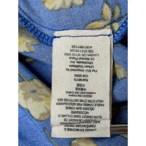Free People Blue Peasant Faux Wrap Dress 8 Blue Floral Cap‎ Sleeves Keyhole thumbnail 11