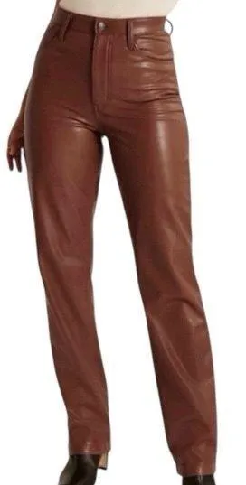 Abercrombie 90s Straight Ultra High Rise Faux Leather Pants Brown - Size 29/8 thumbnail 2