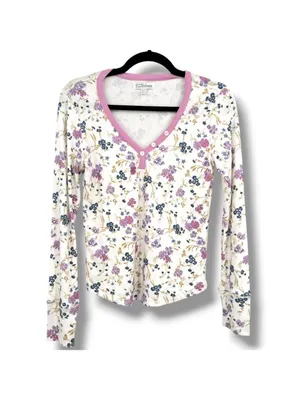 P.J. Salvage Floral Pajama Set Long Sleeve Top Pants with Hearts Size Small thumbnail 2