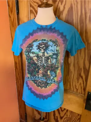 Liquid Blue Grateful Dead Bertha Skeleton Roses Tie Dye Graphic T-Shirt Small thumbnail 3