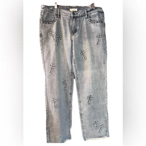 Austin Landing Denim Cross Studded Jeans NWT Rare Mid Rise Straight/Wide Leg 11 thumbnail 8